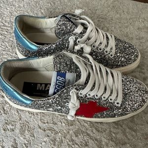 Silver sparkly golden goose sneakers. Size 36